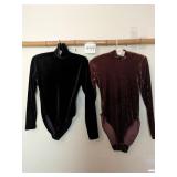 TWO VINTAGE VELOUR BODYSUITS ANN TAYLOR BLACK SZ