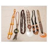 SIX BOHO WOOD AND SHELL BEADED NECKLACES