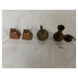 BRASS APPLE, ETCHED BRASS BUD VASE, BIRD HANDLE