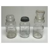 2 GLASS PLANTERS PEANUTS JARS AND BALL MASON JAR
