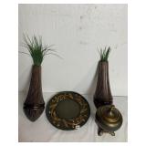 WALL VASES, DECORATIVE PLATE, COVERED URN