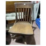 WOODEN OFFICE CHAIR, 4 WHEELED