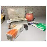 METAL BOX FAUX BOOK, CANDLE, NEW FLORAL SHEERS