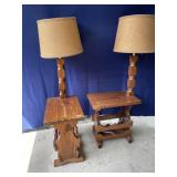 WOOD SIDE TABLE LAMPS, 23 H X 14 W X 21 D TABLE