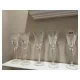 5 WATERFORD FLUTED CHAMPAGNE 1 WITH SMALL CHIP