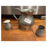 PEWTER PITCHER, S/PEPPER SHAKER