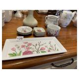 ROSE TEA SET, TRAY AND DISHES
