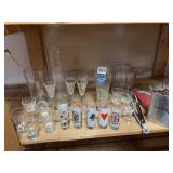 BAR GLASSES, FLASK, SHOT GLASSES
