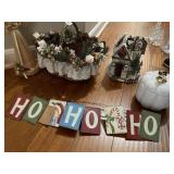 TEE LIGHT HOLDER HO HO HO SIGN BASKET AND ANGEL