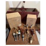 WOOD BOX, BOTTLE STOPPERS ETC.