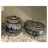 SIGNED POTTERY 2 HANDLE POT LIGHT CHIP ON