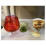 HAND PAINTED LAKE SIDE SCENE VASE CRANBERRY ETC..