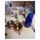 COPPER MUGS, STEIN, COBALT GLASSES