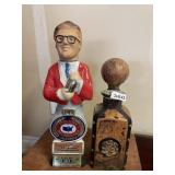 LEATHER WRAP DECANTER, BEAM 1973 U S BARTENDERS