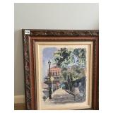 CANVAS ON BOARD SIGNED LOWER RIGHT CARVED WOOD