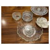 ASSORTED CRYSTAL SERVING DISHES AND KNIVES