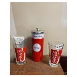 COCA COLA STRAW HOLDER AND GLASSES