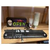 BAR OPEN SIGN, CUPS, BLACK LIGHT