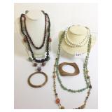 POLISHED STONE NECKLACES TWO WOOD BRACELETS