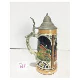 GERMAN 7" STEIN WITH ATTACHED METAL LID HOCHR