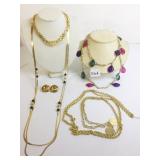 GOLD TONE NECKLACES EARRINGS CHAIN BELT COLORED