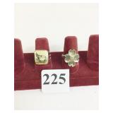 TWO RINGS SILVER TONE SIZE5 FLOWER AND BIRD