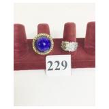 TWO RINGS SIZE 7 BLUE STONE AND RHINESTONE FLOWER