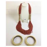 MULTI STRAND BURNT ORANGE SEED BEAD NECKLACE WITH