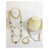 PEARL NECKLACES AND GOLD TONE NECKLACES ONE OPEN