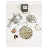 TWO SILVER TONE CHAINS NOT CLASPS GIANT BUFFALO