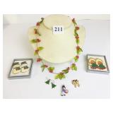 HOLLY NECKLACE WALLACE SILVERSMITHS SNOWMAN AND