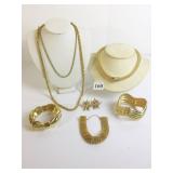 GOLD TONE NECKLACES LARGE HINGED BANGLE BRACELETS