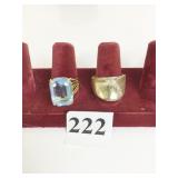 TWO RINGS BLUE STONE SIZE 9 SILVER TONE SIZE 10