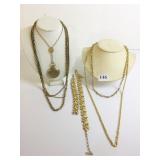 GOLD TONE LOCKET PENDANT NECKLACE TRIPLE CHAIN