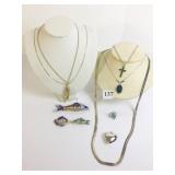 GOLD TONE CHAIN WITH FISH PENDANT THREE ENAMEL