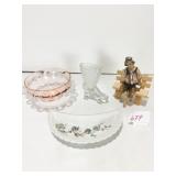 UNMARKED CRESCENT SHAPE DISH PINK BOWL WITH CLEAR