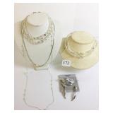 TWO CRYSTAL BEADED NECKLACES ORION PIN AND