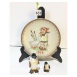 HUMMEL PLATE 1974 AND GOEBEL PENGUINS