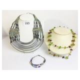 MULTI STRAND BEADED BOHO NECKLACE WITH SILVER ARC