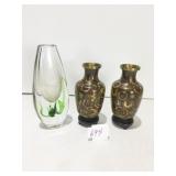 HEAVY GLASS VASE KOSTA MADE IN SWEDEN PAIR OF