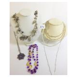 SILVER TONE NECKLACE WITH ANIMAL CHARMS AND BEADS