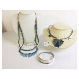 INLAID SILVER TONE NECKLACE WITH TURQUOISE BLACK