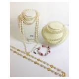 FAUX PEARL NECKLACES GENUINE LUCITE BRACELET WITH