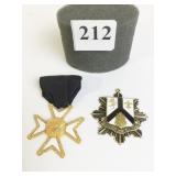 GOLD AND WHITE ENAMEL MEDAL ON RIBBON PIN AND