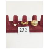 THREE GOLD TONE RINGS ONE SIZE 5 TWO SIZE 8