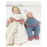 ONE 9" DOLL WITH CROCHETED OUTFITAND ONE 14" DOLL