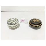 TWO SMALL LIDDED TRINKET JARS ONE FROM CYPRUS