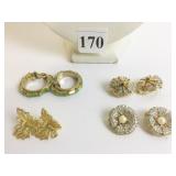 KROMER GREEN STONE HOOP EARRINGS LISNER GOLD TONE