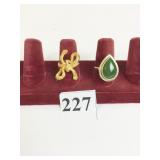 TWO RINGS SIZE 6 ONE GOLD TONE BOW AND GREEN
