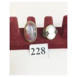 TWO RINGS SIZE 7 SILVER TONE WITH MOTTLED RED